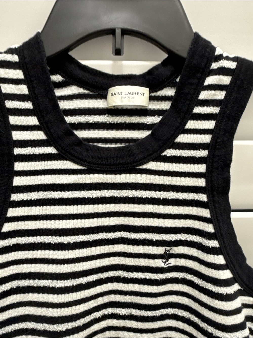 Saint Laurent Black and White Striped Sleeveless Knit Top, Cassandre Tank Top XS - Picture 4 of 5